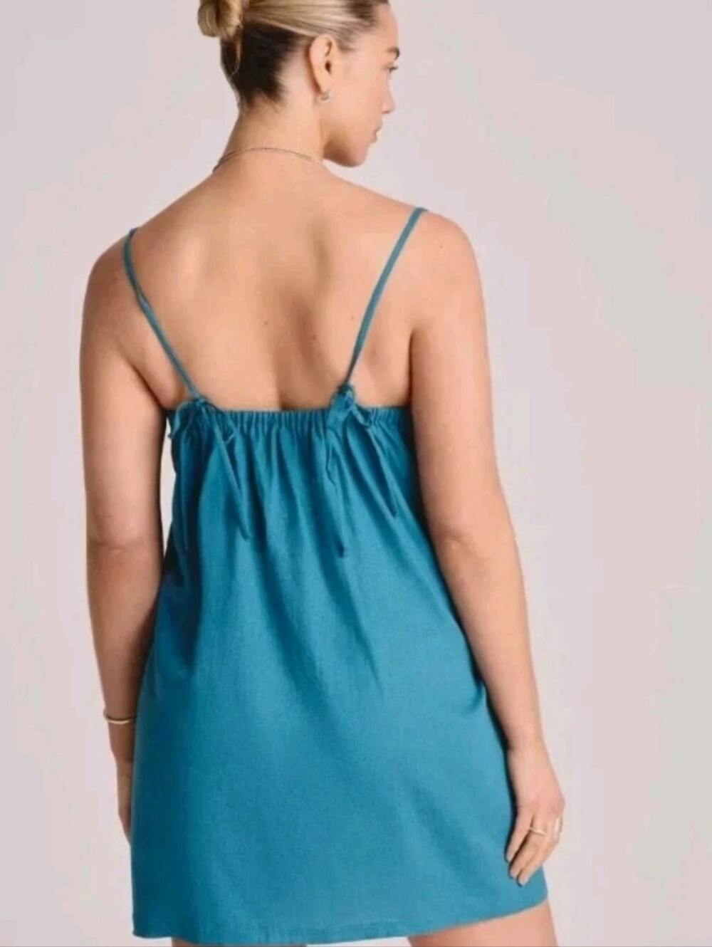 New Vitamin A Teal Spaghetti-Strap Swim Suit Cover Up Mini Dress Women's Size XL - Picture 2 of 7